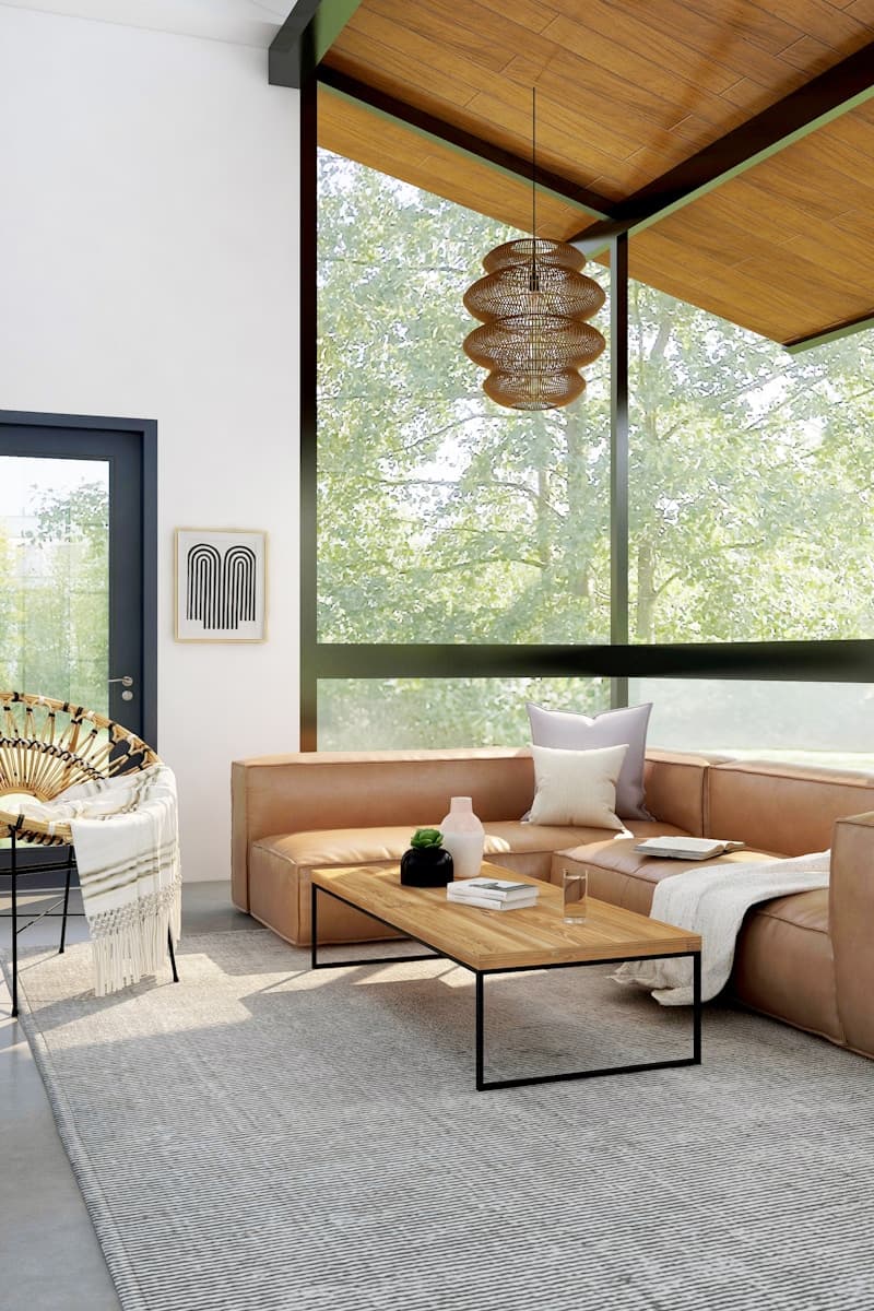 Contemporary living space with warm ambient lighting